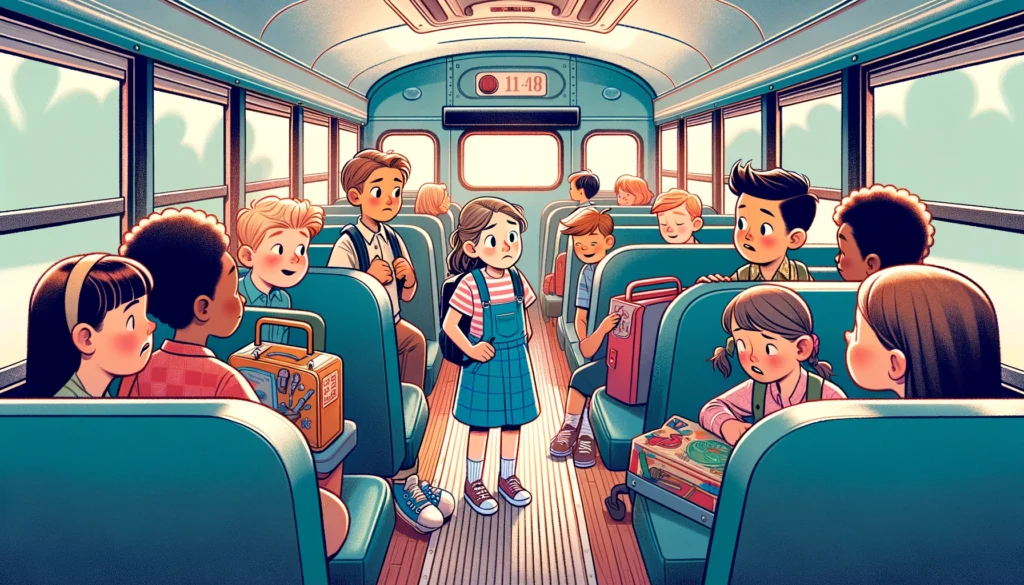 スクールバスに座れない女の子。